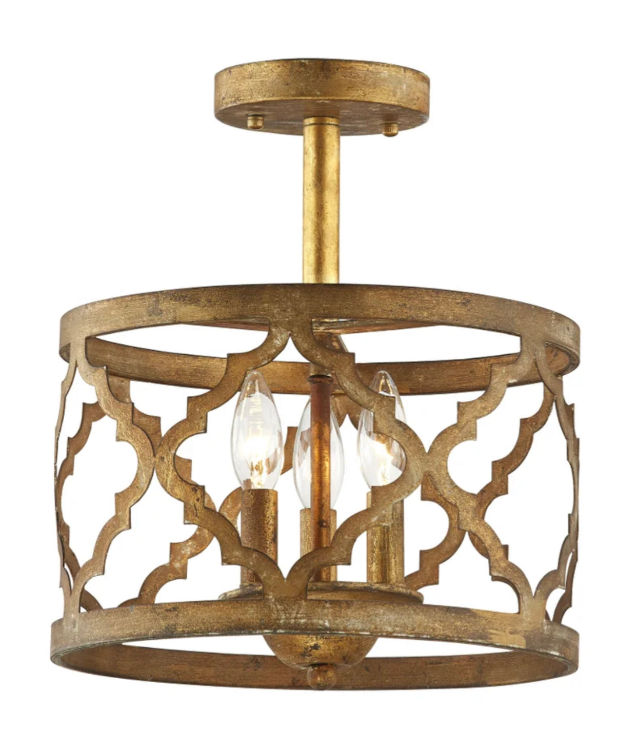 New! Aged Gold Lantern Style Semi-Flush Light