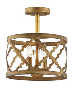 New! Aged Gold Lantern Style Semi-Flush Light