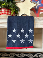 Load image into Gallery viewer, Denim Americana Hand Towel with Stars and Red Trim
