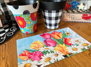 Tulips in Pink, Orange and Yellow Door Mat Outdoor