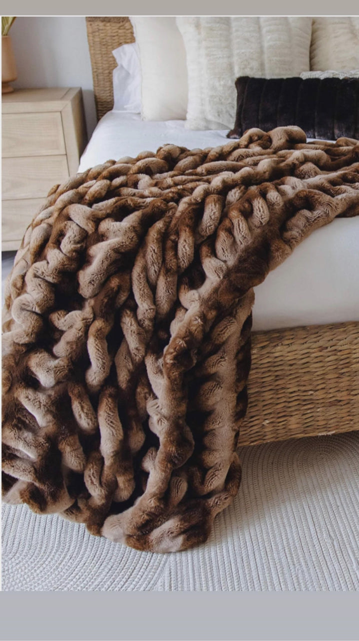 NEW! Couture Mocha Caramel Mink Faux Fur Throw