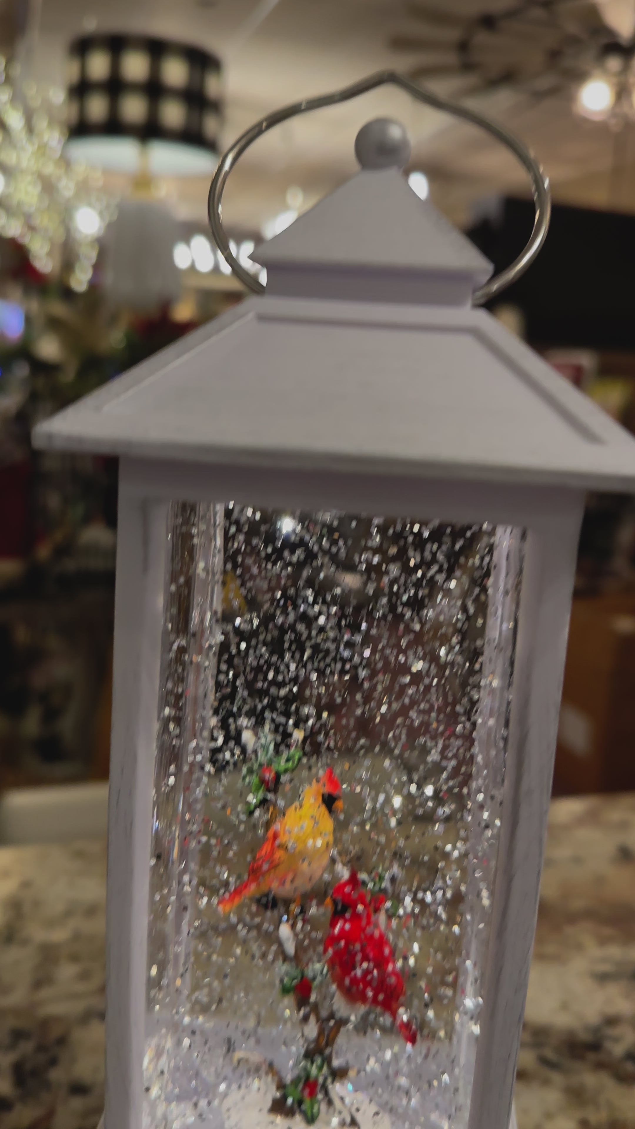 Musical 🎵White Lantern Snow Globe with Cardinals