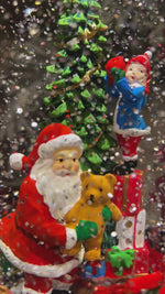 Load and play video in Gallery viewer, Musical 🎵Christmas Red and Gold Lantern Snow Globe with Santa and Moving Train
