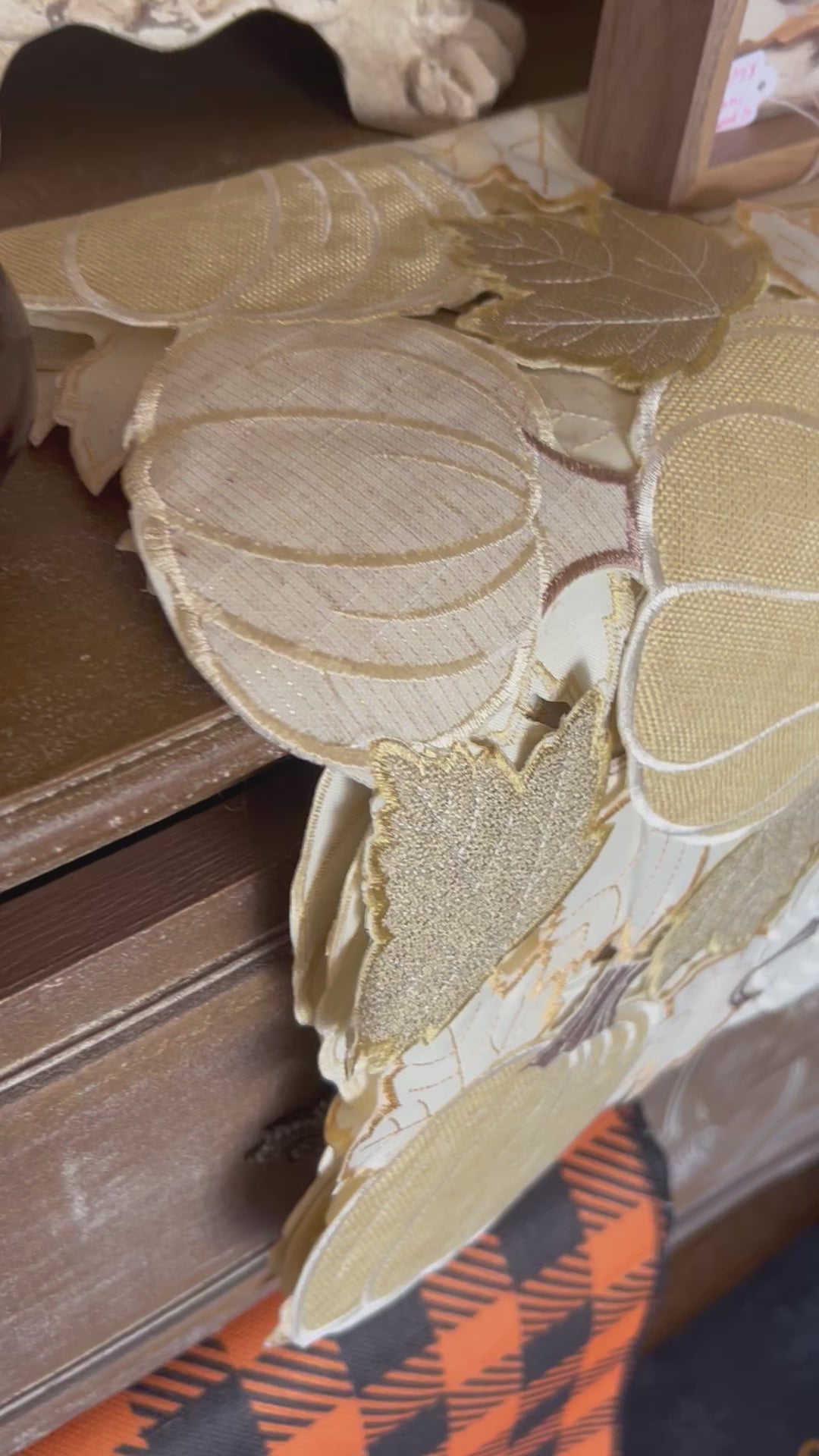 Elegant White, Gold, and Tan Pumpkin Table Runner