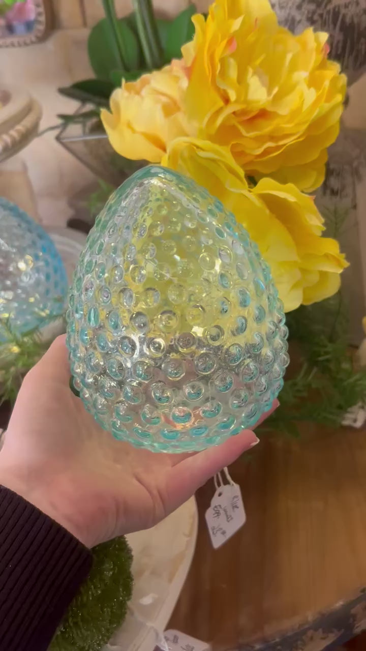 Glass Blue Hobnail Egg Easter Decor