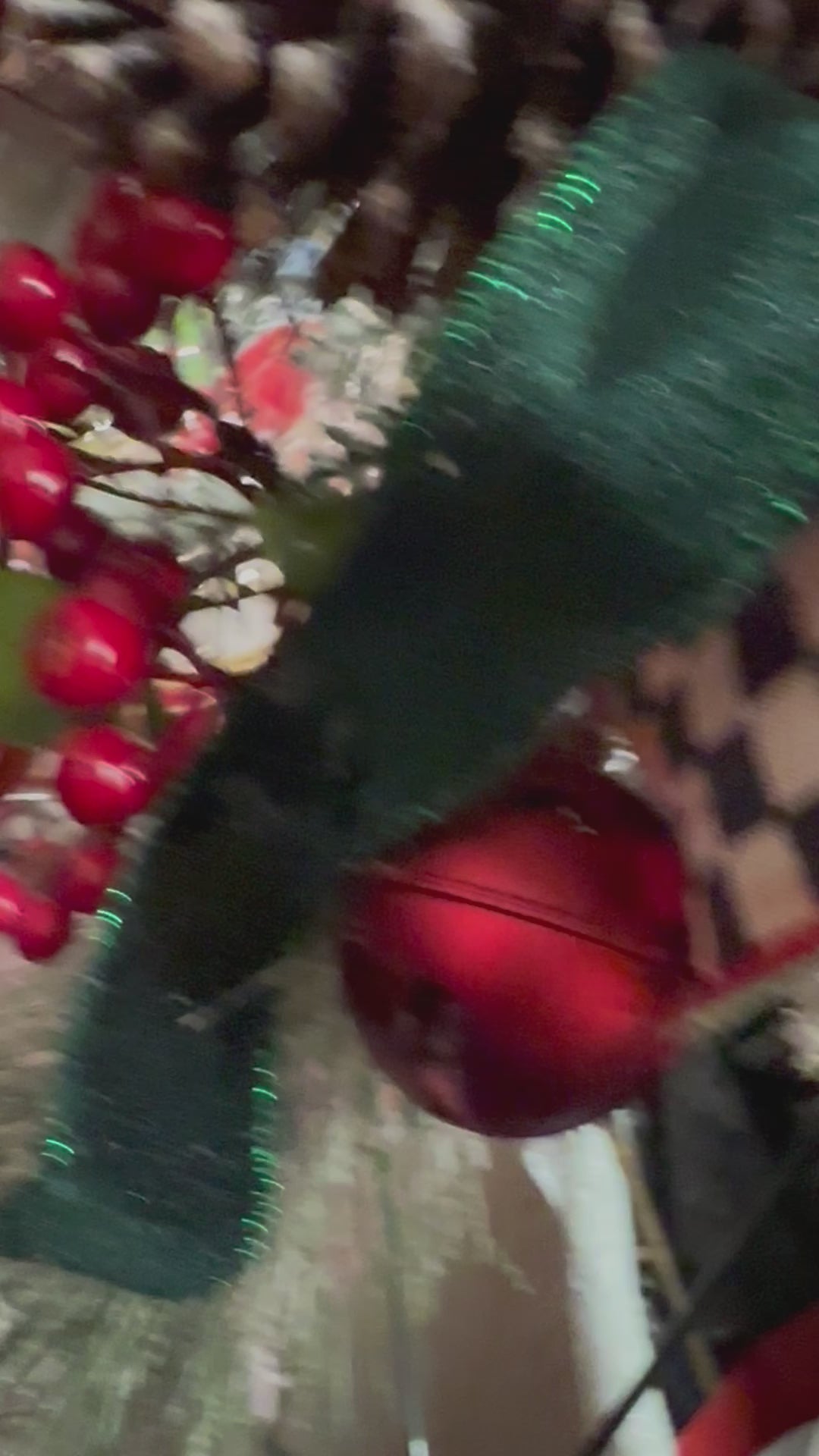 Checkered Black White, Emerald, and Red Poinsettia Swag with Bells