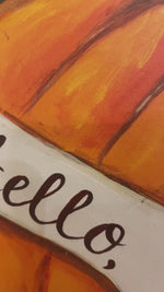 Load and play video in Gallery viewer, Hello Fall Banner Orange Metal Pumpkin Stake with Easel
