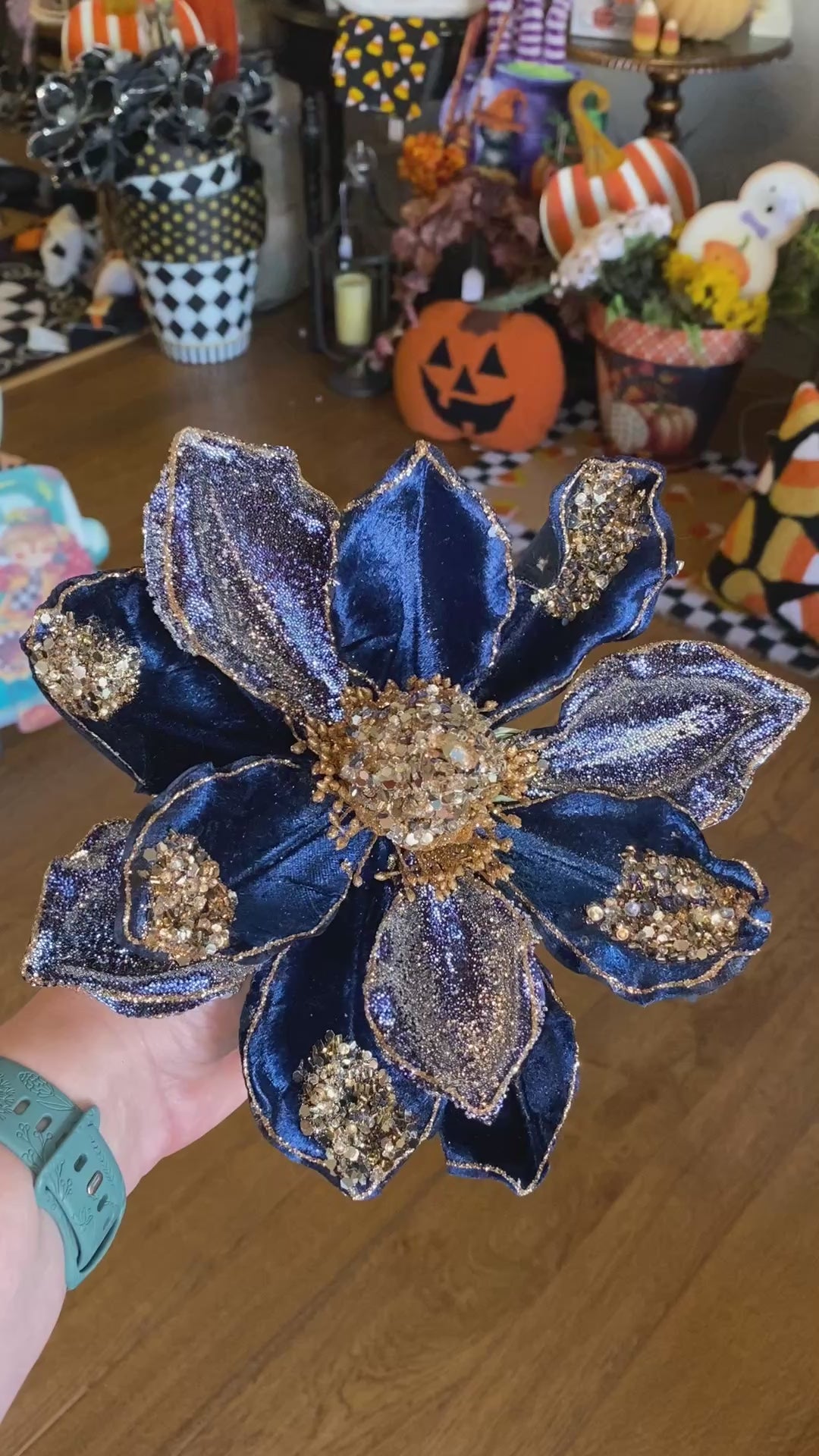 Elegant Glam Blue Navy Sequin Velvet Magnolia Pack of 3