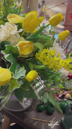 Load and play video in Gallery viewer, Yellow, White, and Mixed Greenery Birds Nest Arrangement
