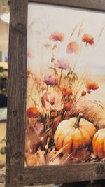 Load and play video in Gallery viewer, Grateful For All Things Fall Pumpkin Wood Framed Shimmering Picture 14”x14”
