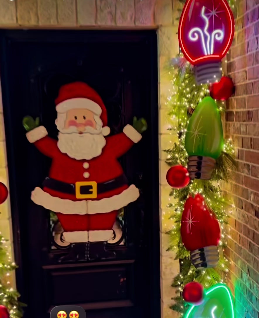 Christmas Neon Green Bulb Metal Stake Outdoor or Indoor