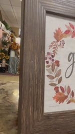 Load and play video in Gallery viewer, Gather with Grateful Hearts Fall Pumpkin Wood Framed Shimmering Picture

