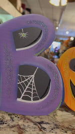 Load and play video in Gallery viewer, BOO Jack-o-Lantern Metal Stake with Easel in Purple, Orange, Black
