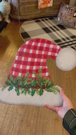 Load and play video in Gallery viewer, Gingham Santa Hat Metal Stake Outdoor or Indoor
