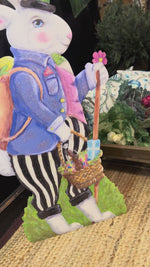 Load and play video in Gallery viewer, Lg. Walking Tall Rabbit Black and White Striped Pants Rabbit Metal Stake 28”h
