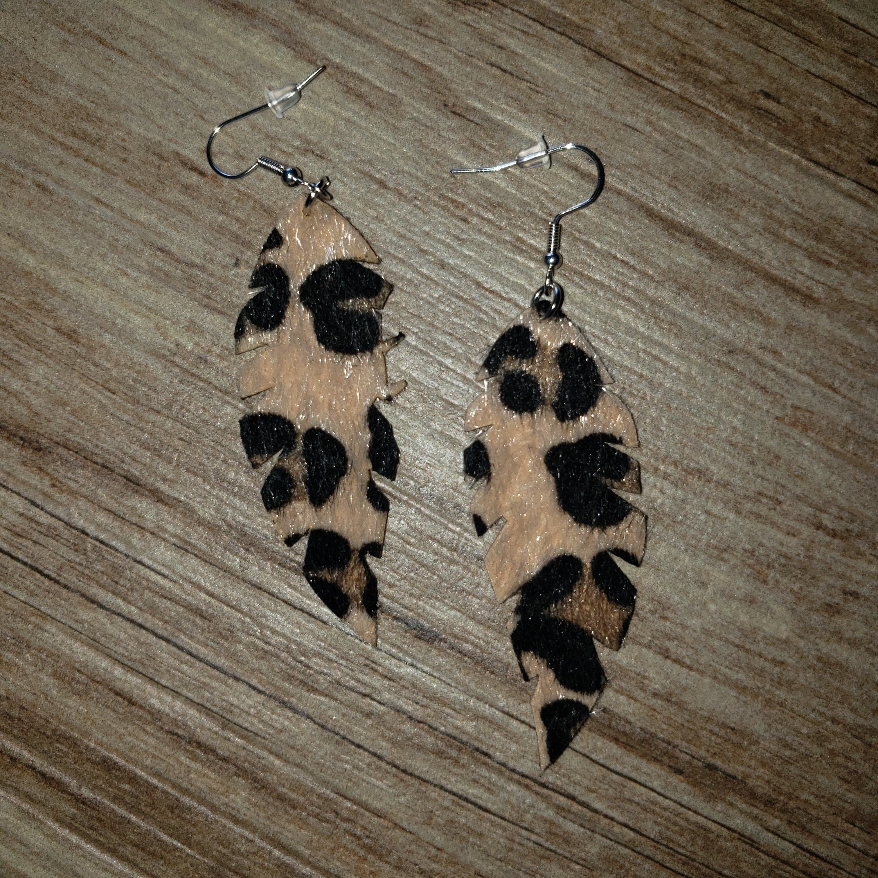 Tan Leopard Feather Earrings