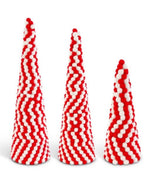 Load image into Gallery viewer, Set of 3 Red &amp; White Pom Cone Trees
