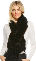 Load image into Gallery viewer, Black Knit Faux Fur Scarf With Fringe
