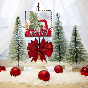 Farmhouse Red Truck with Pups "Merry" Mini Christmas Tree with Galvanized Frame