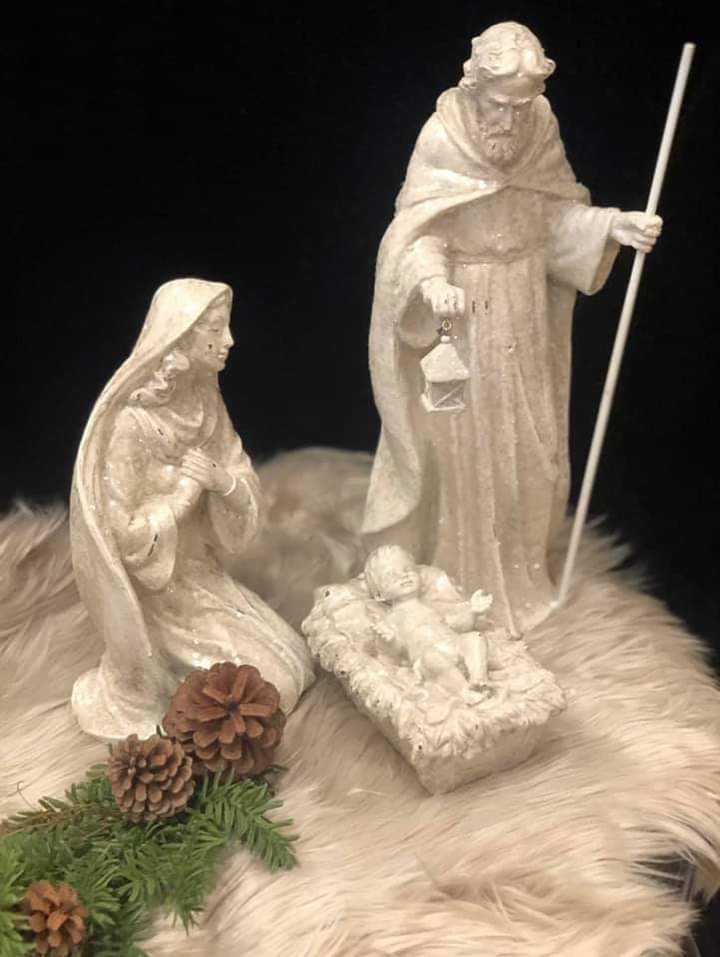 White Shimmer 3pc. Large Nativity Set