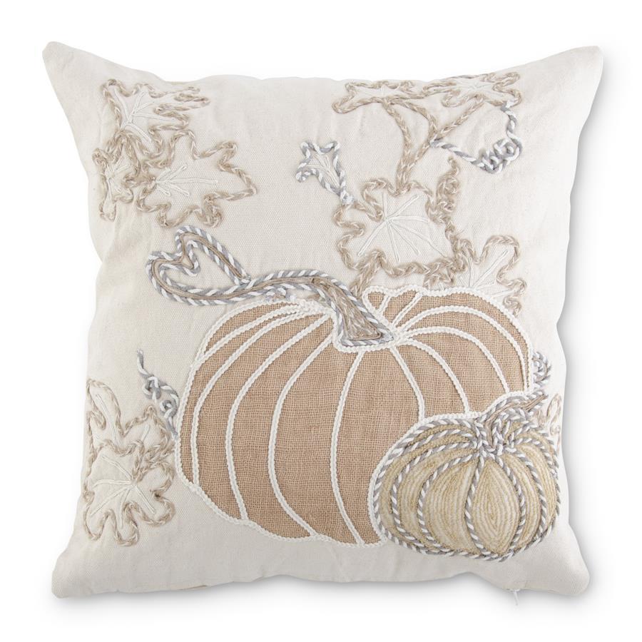 Light Taupe, White and Gray Pumpkin Pillow