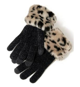 Black Cheetah Faux Fur Tech Gloves