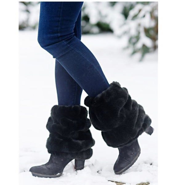 Black faux fur leg warmers store