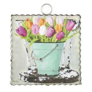 Bucket of Tulips Mini Print with Cowhide Cushion Chair