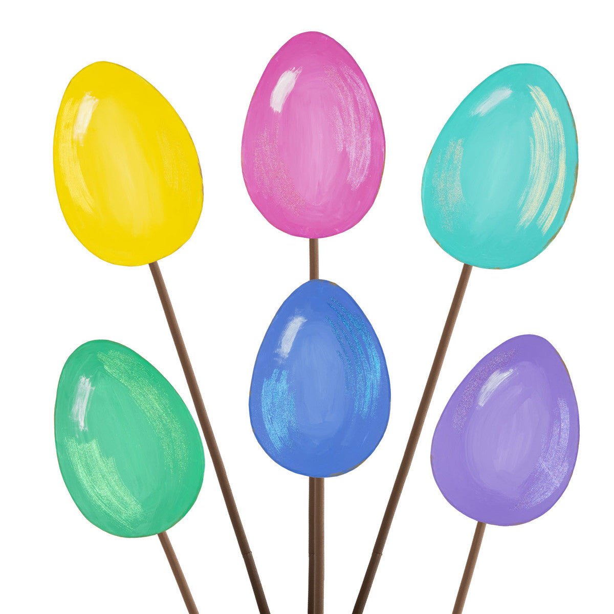 Set of 6 Medium Pastel Eggs Metal Stakes