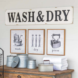 Wash and Dry Metal Distressed White Sign