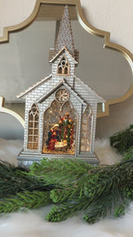 Load and play video in Gallery viewer, Architectural Church Gray Snow Globe with Holy Family
