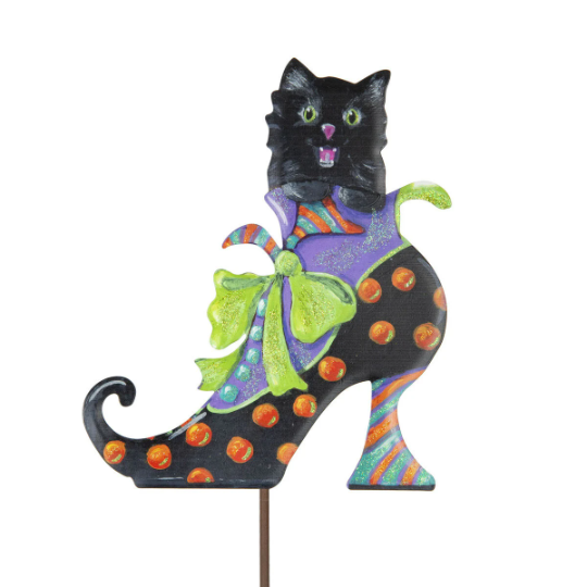 Fall/Halloween: Black Cat in Polka Dot Shoe Metal Stake