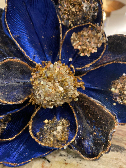 Glam Blue Navy Sequin Velvet Magnolia
