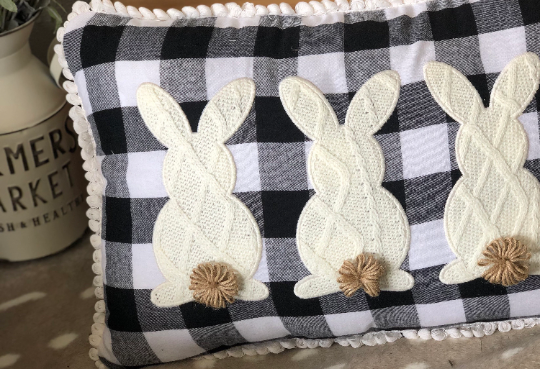 Buffalo Check Black and White Sweater Bunnies Pillow