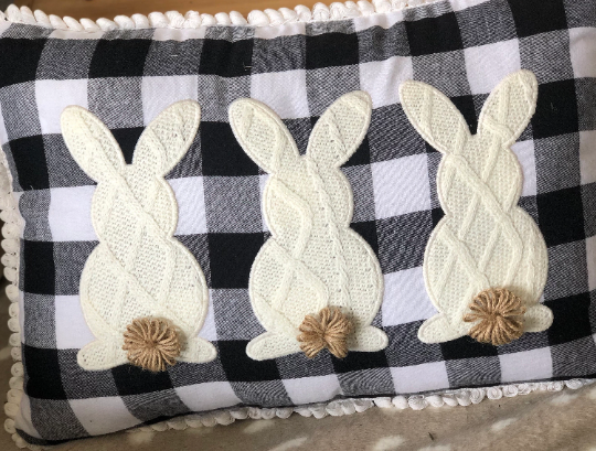 Buffalo Check Black and White Sweater Bunnies Pillow