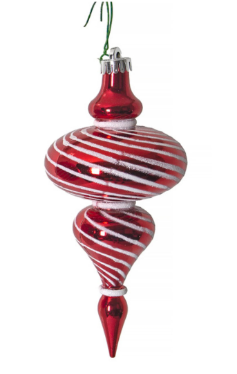 10" Red & White Finial Swirl Ornament