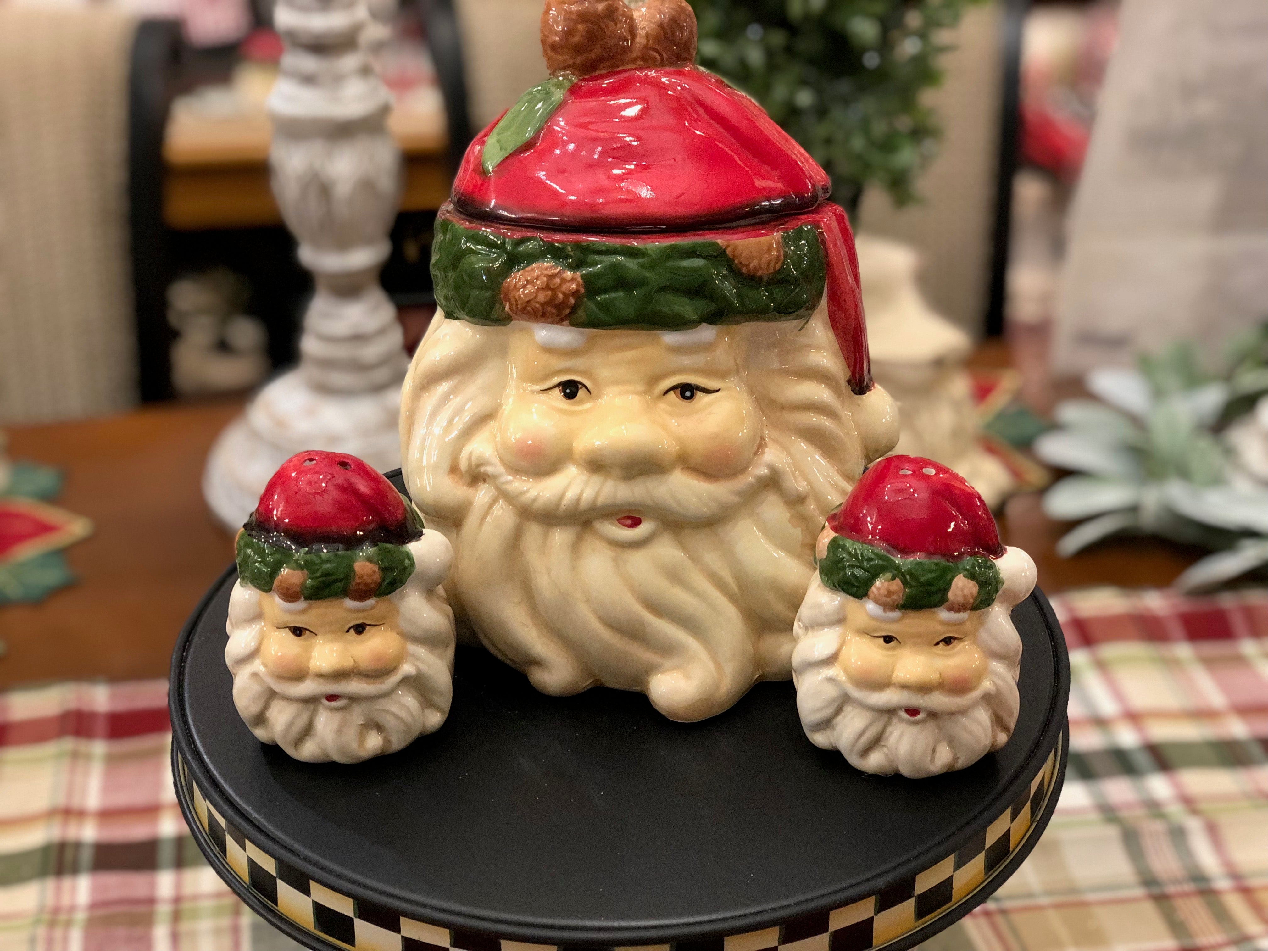 Set of Santa Face Cookie Jar and Salt & Pepper Shakers