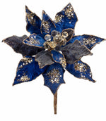 Load image into Gallery viewer, Navy/Blue Glam Velvet Poinsettia with Sequins Pack of 3
