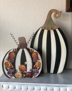 Load image into Gallery viewer, Tall Small Black &amp; White Striped Pumpkin
