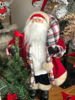 Load image into Gallery viewer, Classic Plaid Santa with Christmas Tree and Cardinal on arm
