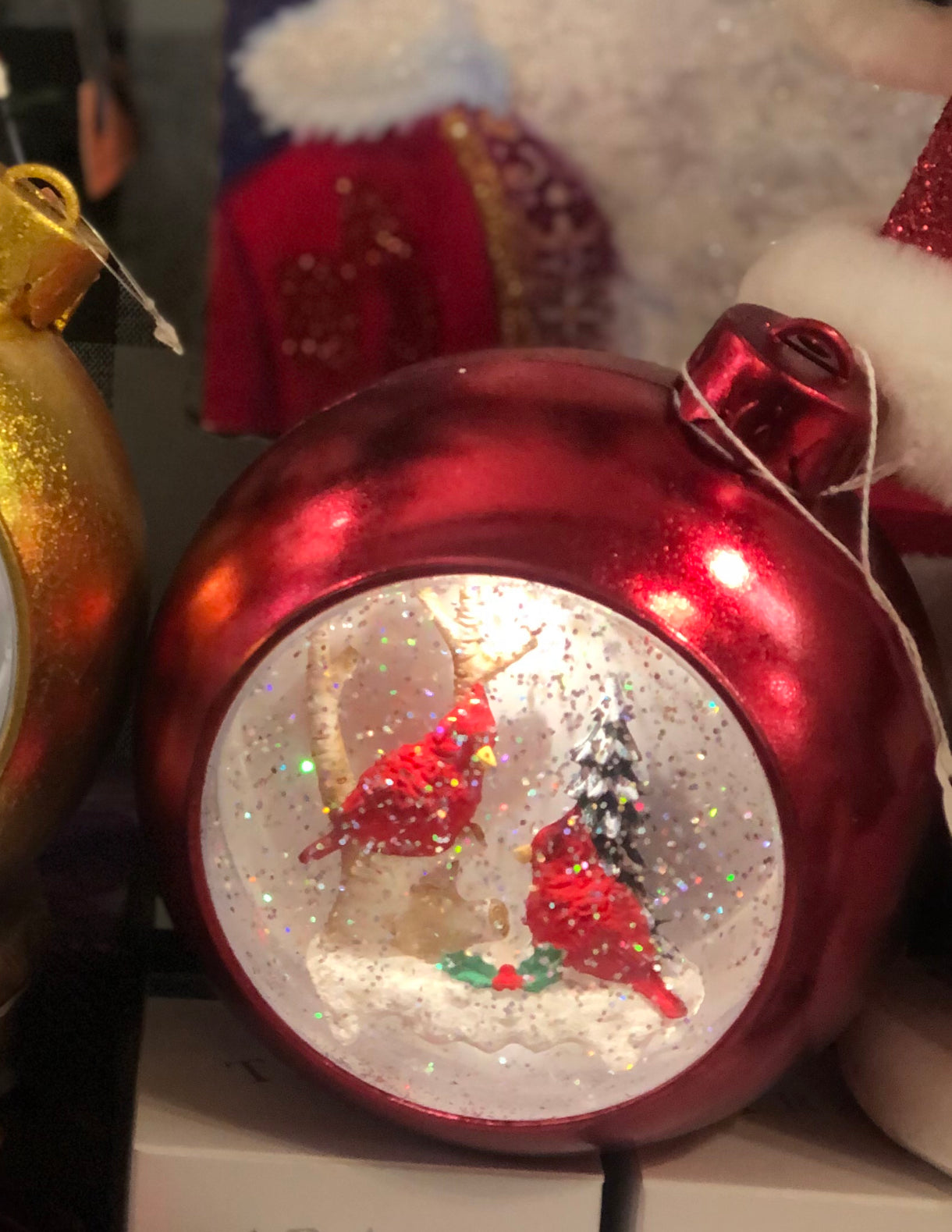 Musical🎵 Red Ornament Snow Globe with Cardinals