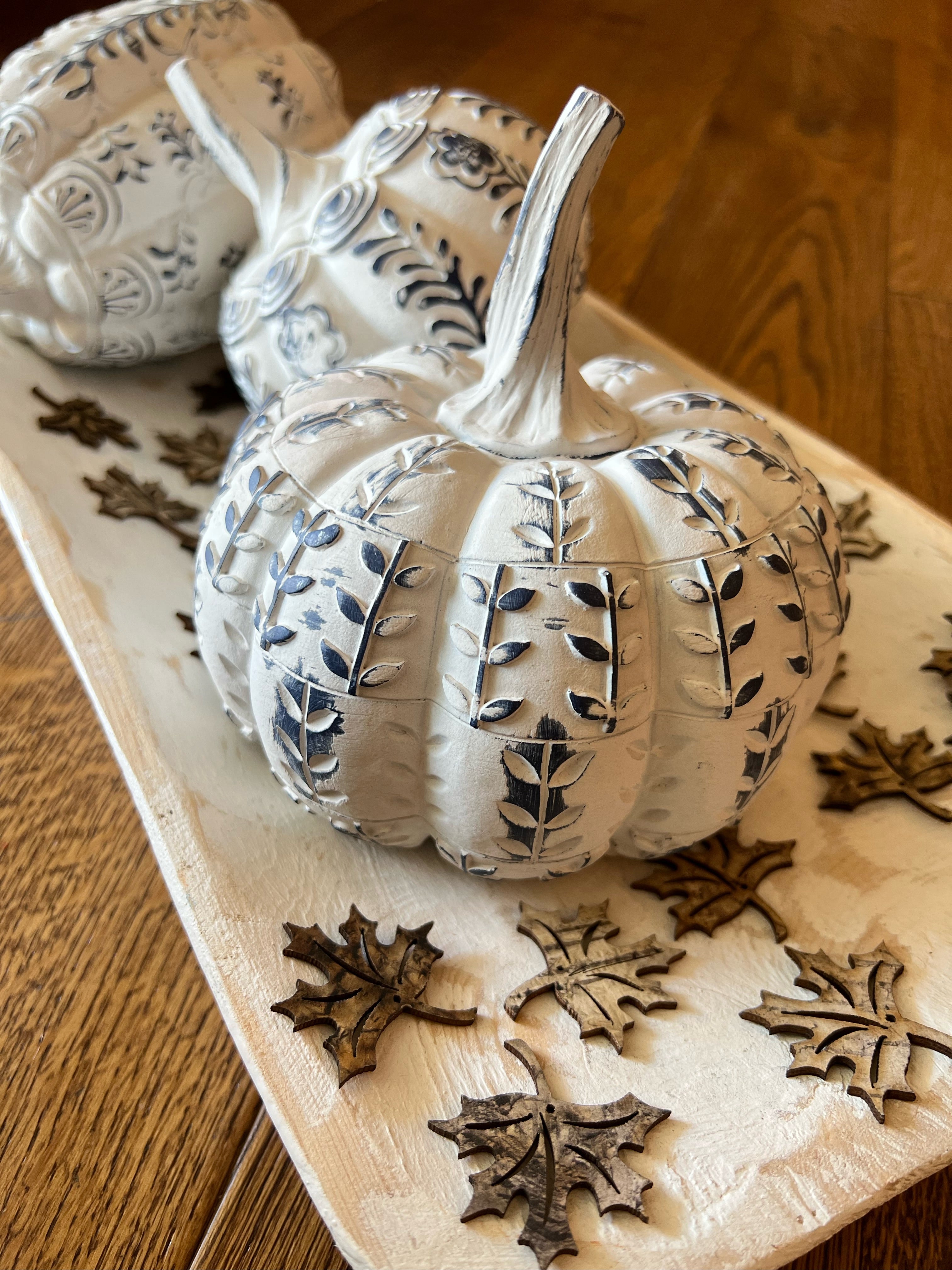 Set of 3 Indigo Blue & White Pumpkins