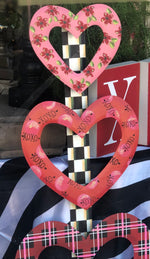 Load image into Gallery viewer, Valentine&#39;s Day: Three Hearts Metal Stake in Plaid, Floral and Xoxo
