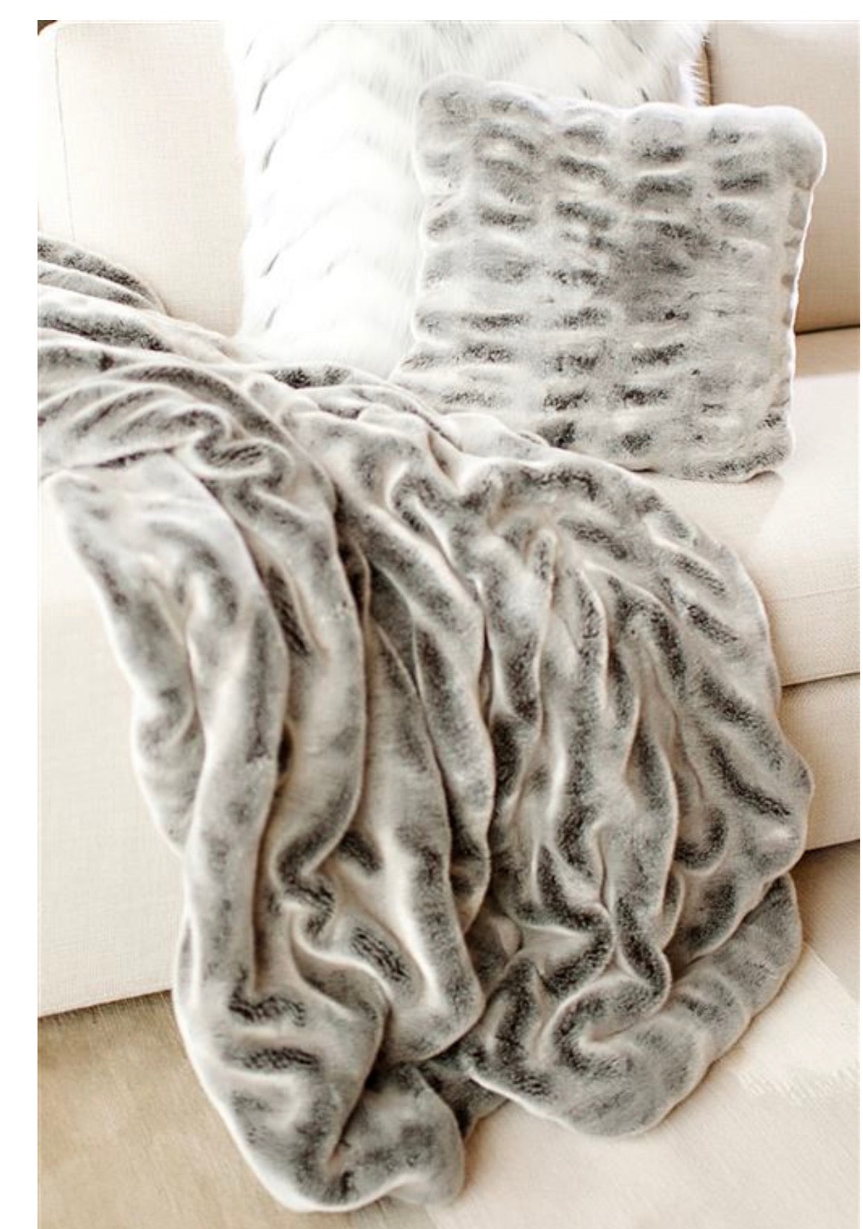 Couture Grey Mink Faux Fur Throw 60”x72”