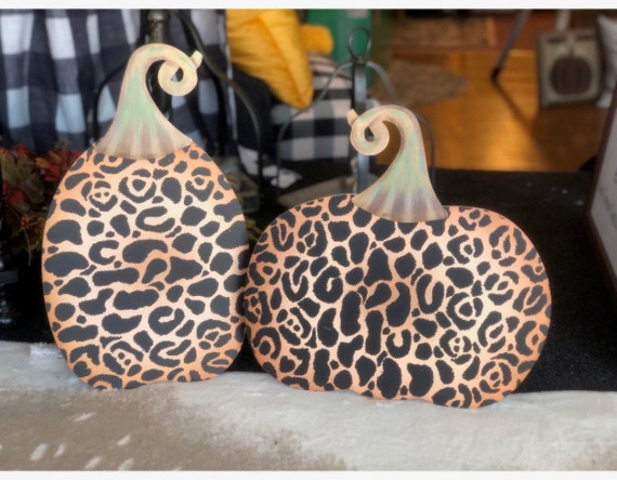 Medium Set of 2 Leopard Stake Pumpkins