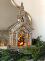 Load image into Gallery viewer, Architectural Church Gray Snow Globe with Holy Family
