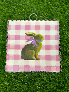 Pink Check and Bunny  Mini Print with Galvanized Frame