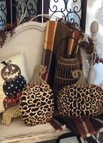 Load image into Gallery viewer, Medium Set of 2 Leopard Stake Pumpkins
