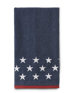 Denim Americana Hand Towel with Stars and Red Trim