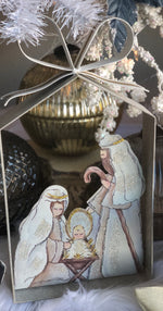 Load image into Gallery viewer, Nativity in Galvanized Frame with Bow
